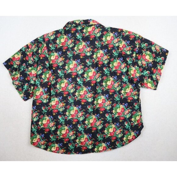 HUNTERS RUN - WOMEN'S BLACK FLORAL PRINT SHORT SLEEVE BUTTON-UP SHIRT - SIZE S - Picture 7 of 7